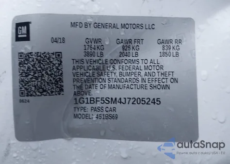 2018 Chevrolet Cruze Premier Auto z USA, uszkodzony, nr VIN 1G1BF5SM4J7205245